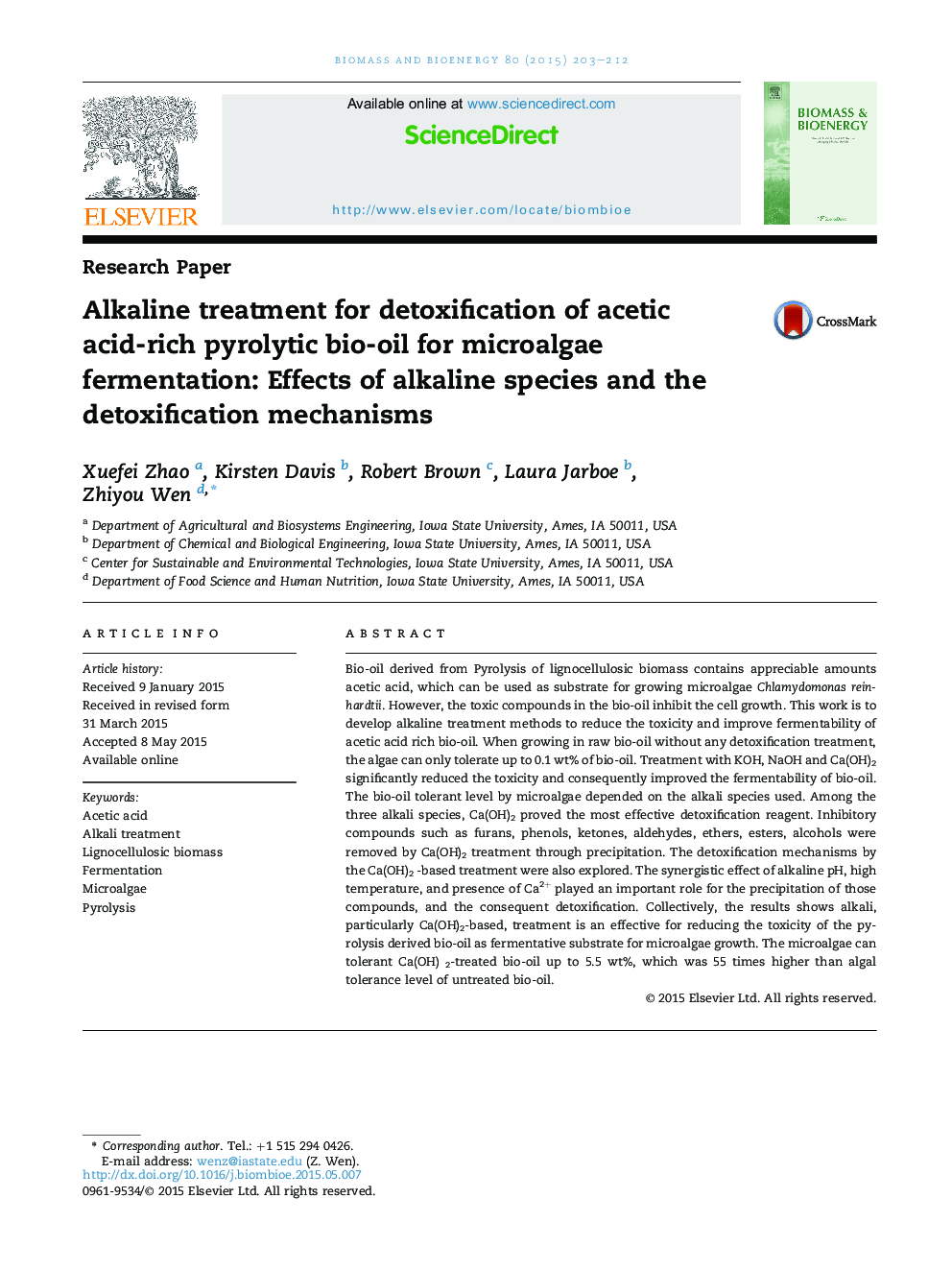 درمان قلیایی برای سم زدایی از روغن زیتون پیرولیتیک غنی از اسید استیک برای تخمیر مایکروویو: اثرات گونه های قلیایی و مکانیسم های سم زدایی 