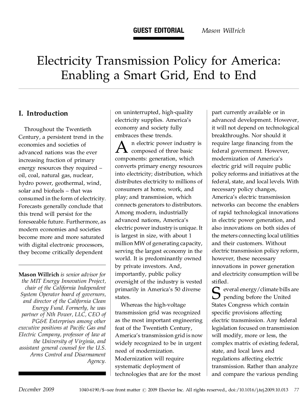 عکس صفحه اول مقاله: Electricity Transmission Policy for America: Enabling a Smart Grid, End to End Electricity Transmission Policy for America: Enabling a Smart Grid, End to End
