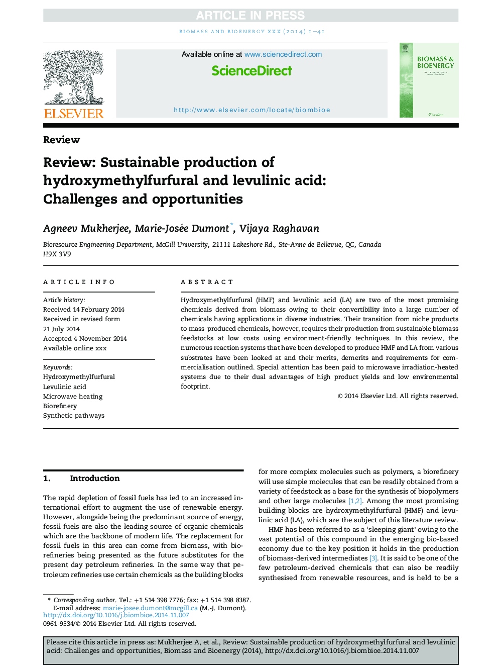 بررسی: تولید پایدار هیدروکسی متیل فورفورال و اسید لووولینیک: چالش ها و فرصت ها 