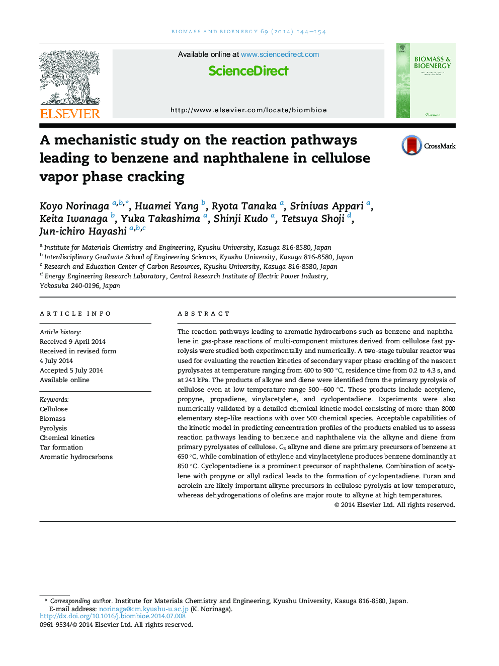 A mechanistic study on the reaction pathways leading to benzene and naphthalene in cellulose vapor phase cracking
