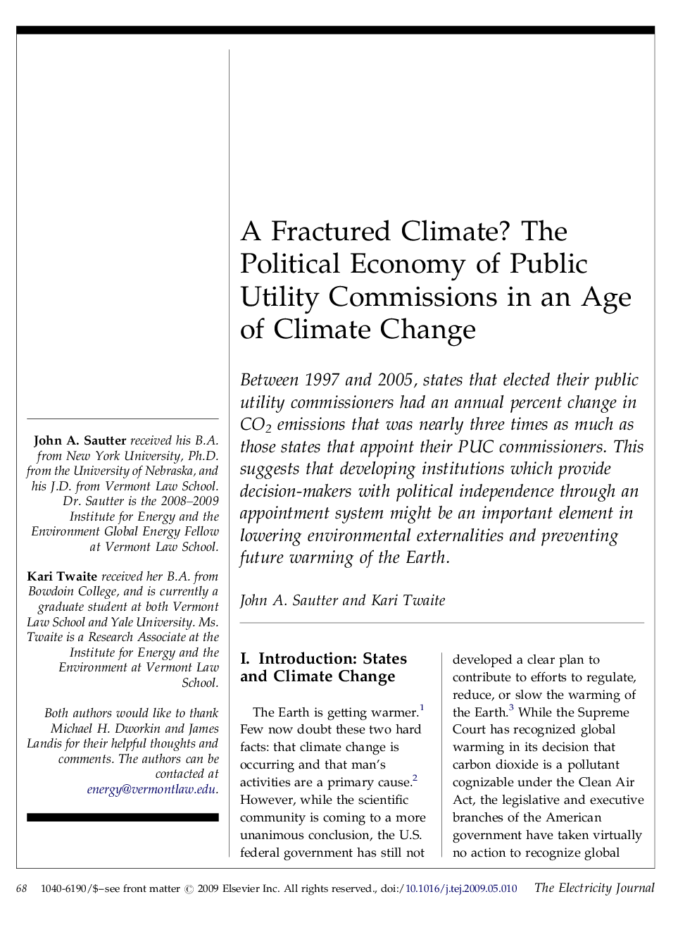 A Fractured Climate? The Political Economy of Public Utility Commissions in an Age of Climate Change