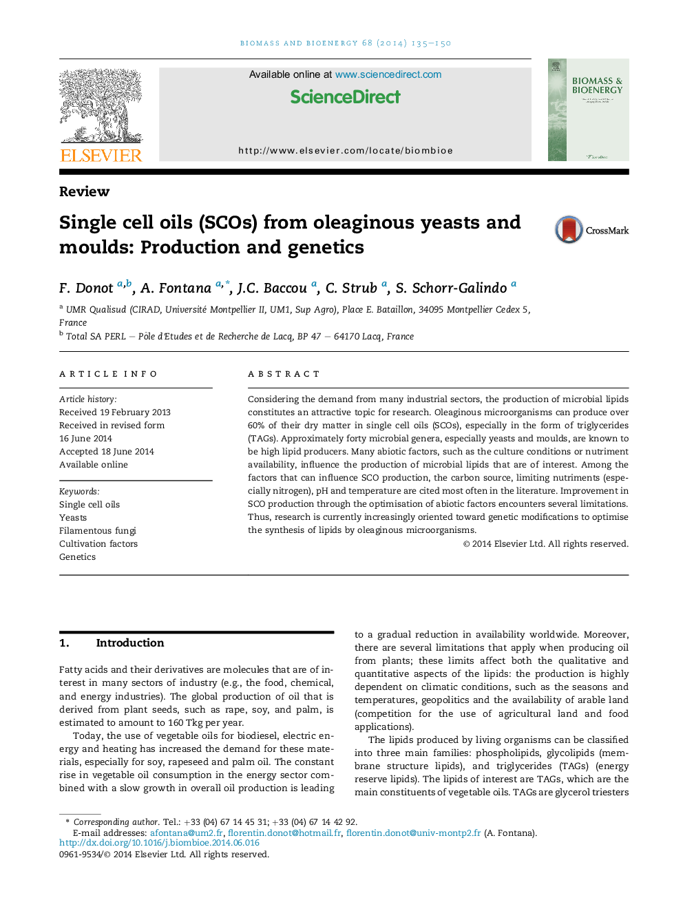 Single cell oils (SCOs) from oleaginous yeasts and moulds: Production and genetics