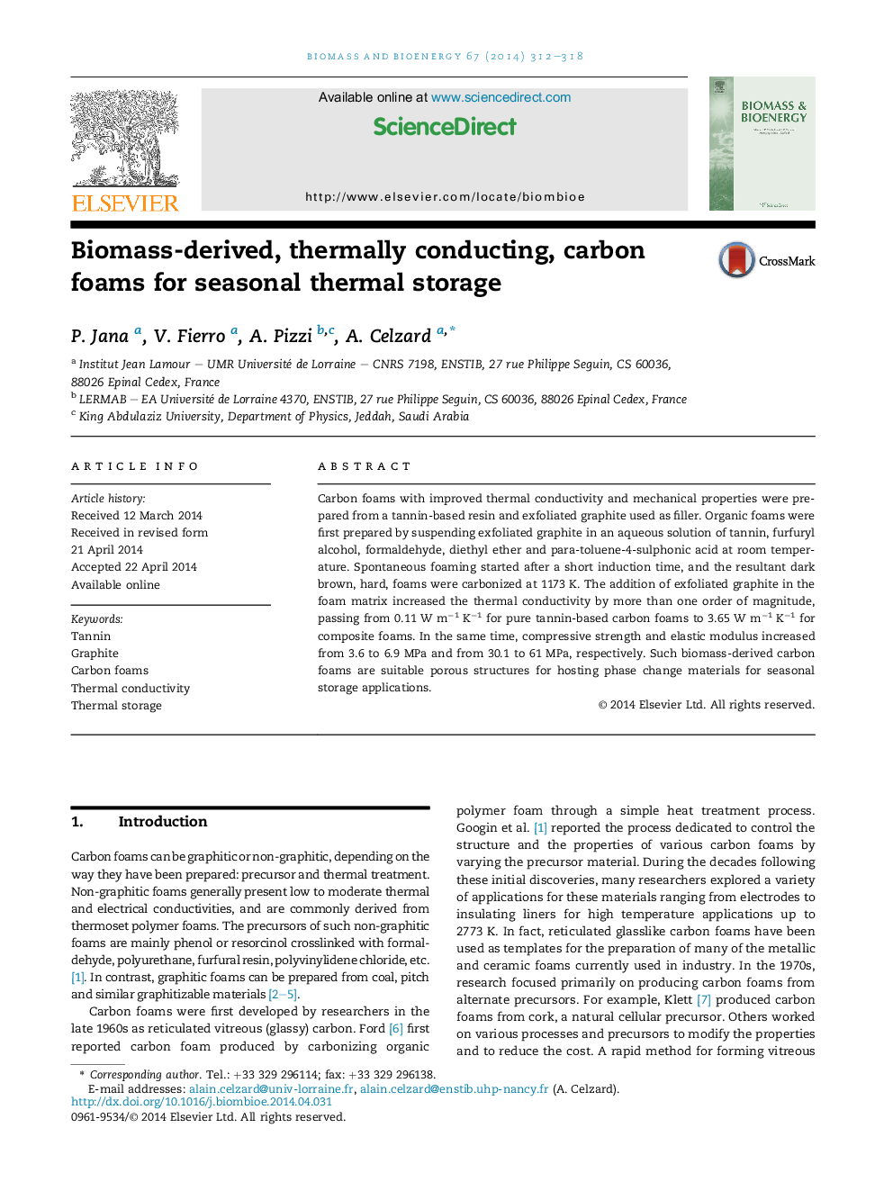 Biomass-derived, thermally conducting, carbon foams for seasonal thermal storage