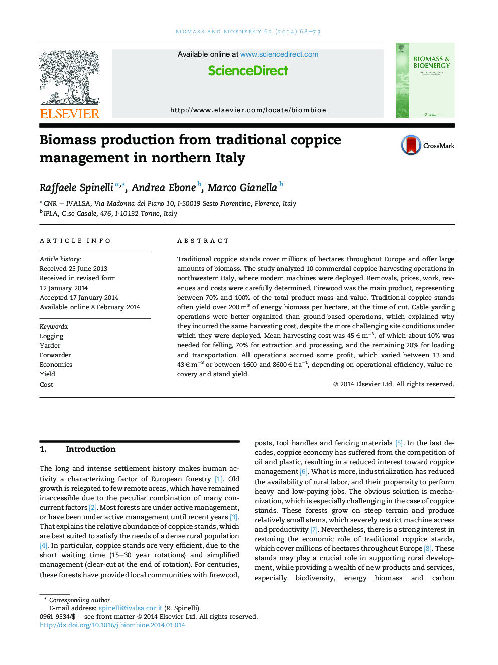 Biomass production from traditional coppice management in northern Italy