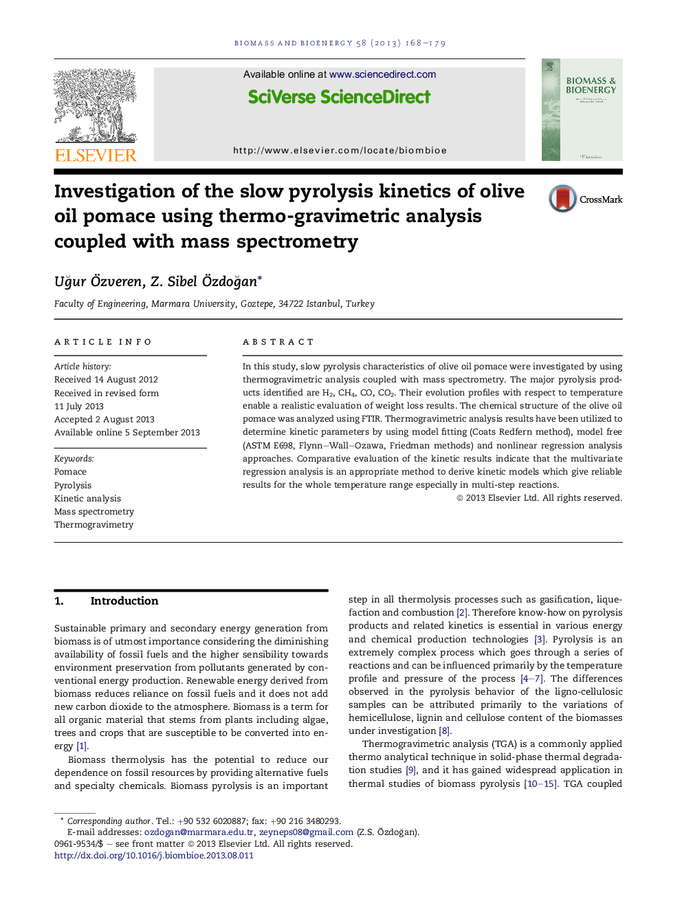 بررسی سینتیک آهسته پیرولیز زعفران روغن زیتون با استفاده از آنالیز گرماسنجی همراه با طیف سنجی جرمی 