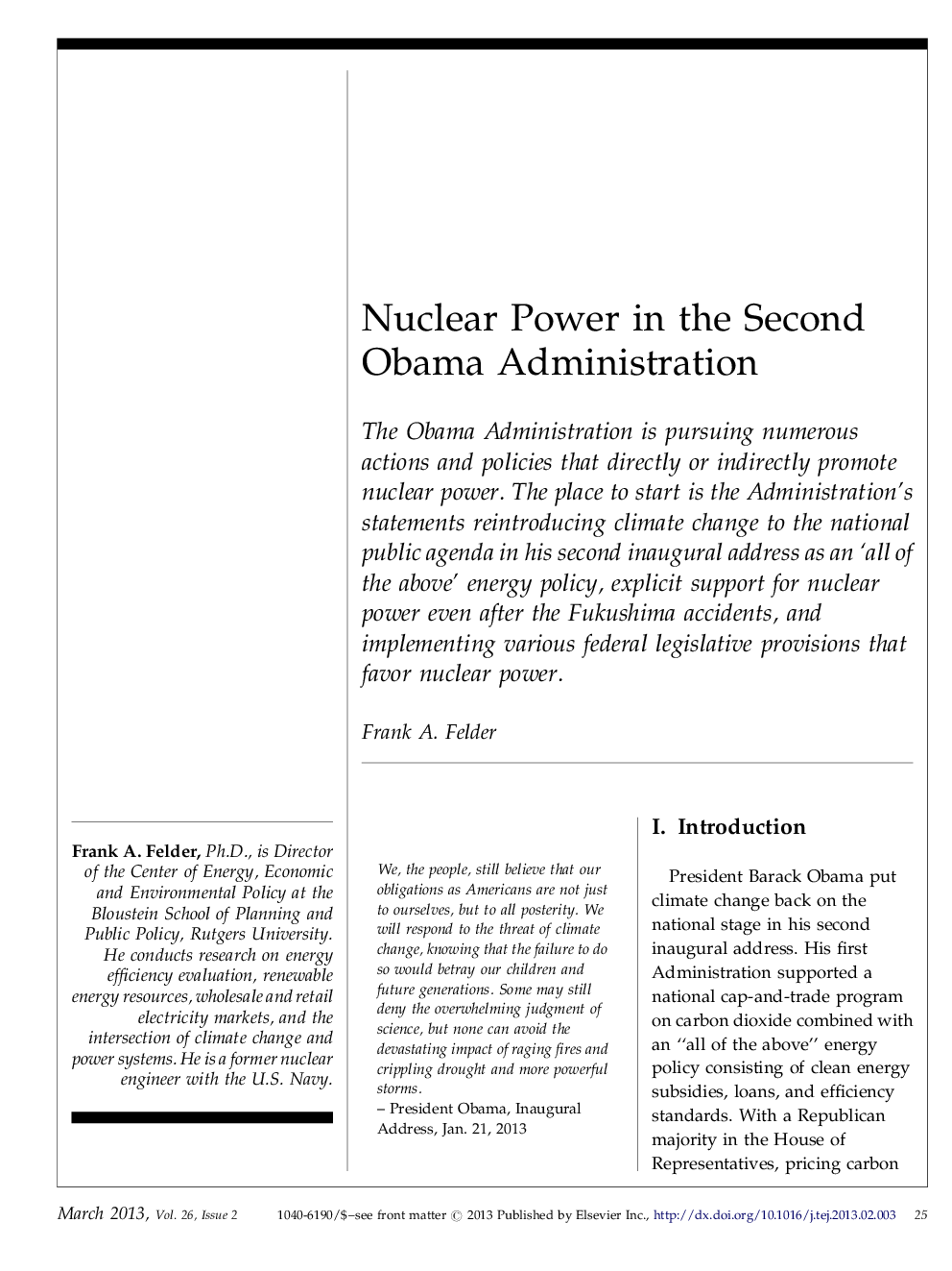 عکس صفحه اول مقاله: Nuclear Power in the Second Obama Administration Nuclear Power in the Second Obama Administration
