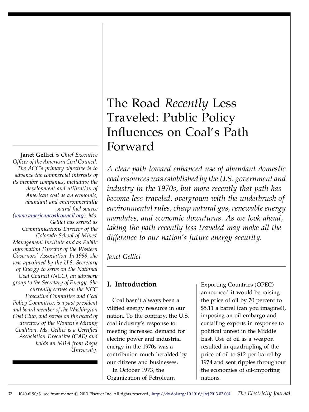 The Road Recently Less Traveled: Public Policy Influences on Coal's Path Forward