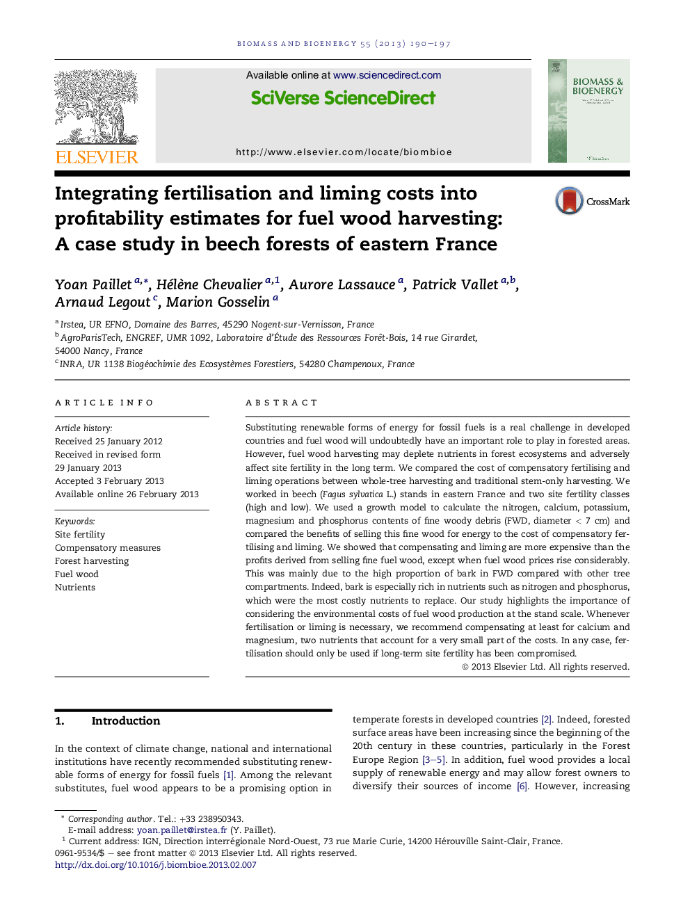 Integrating fertilisation and liming costs into profitability estimates for fuel wood harvesting: AÂ case study in beech forests of eastern France