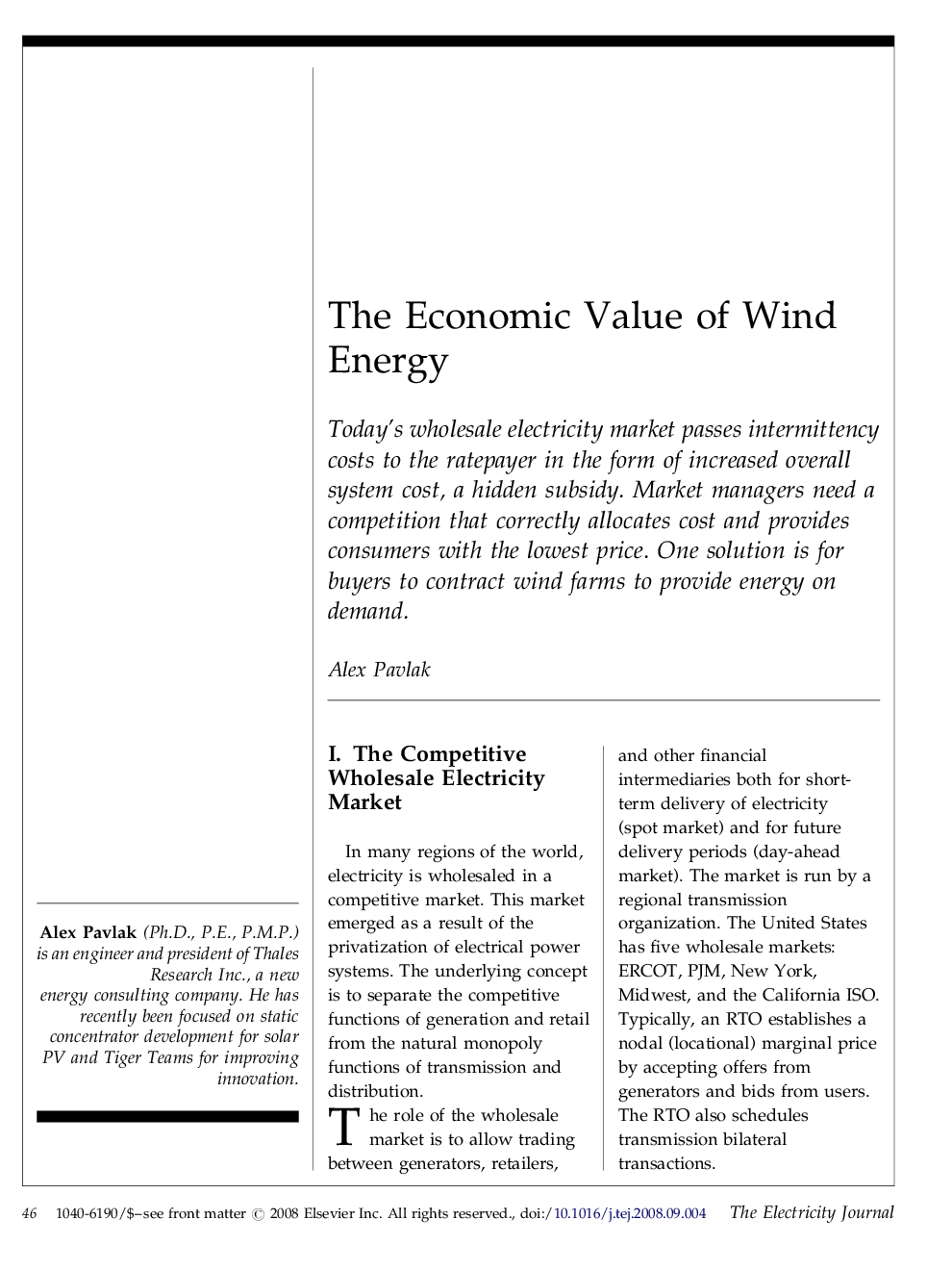 The Economic Value of Wind Energy