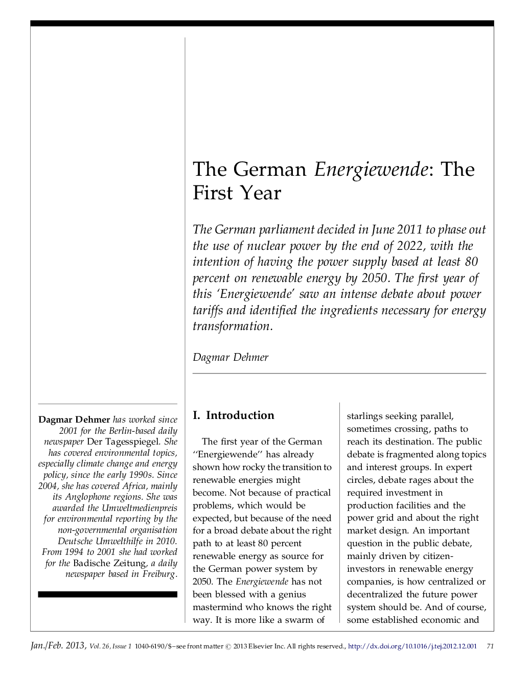 The German Energiewende: The First Year