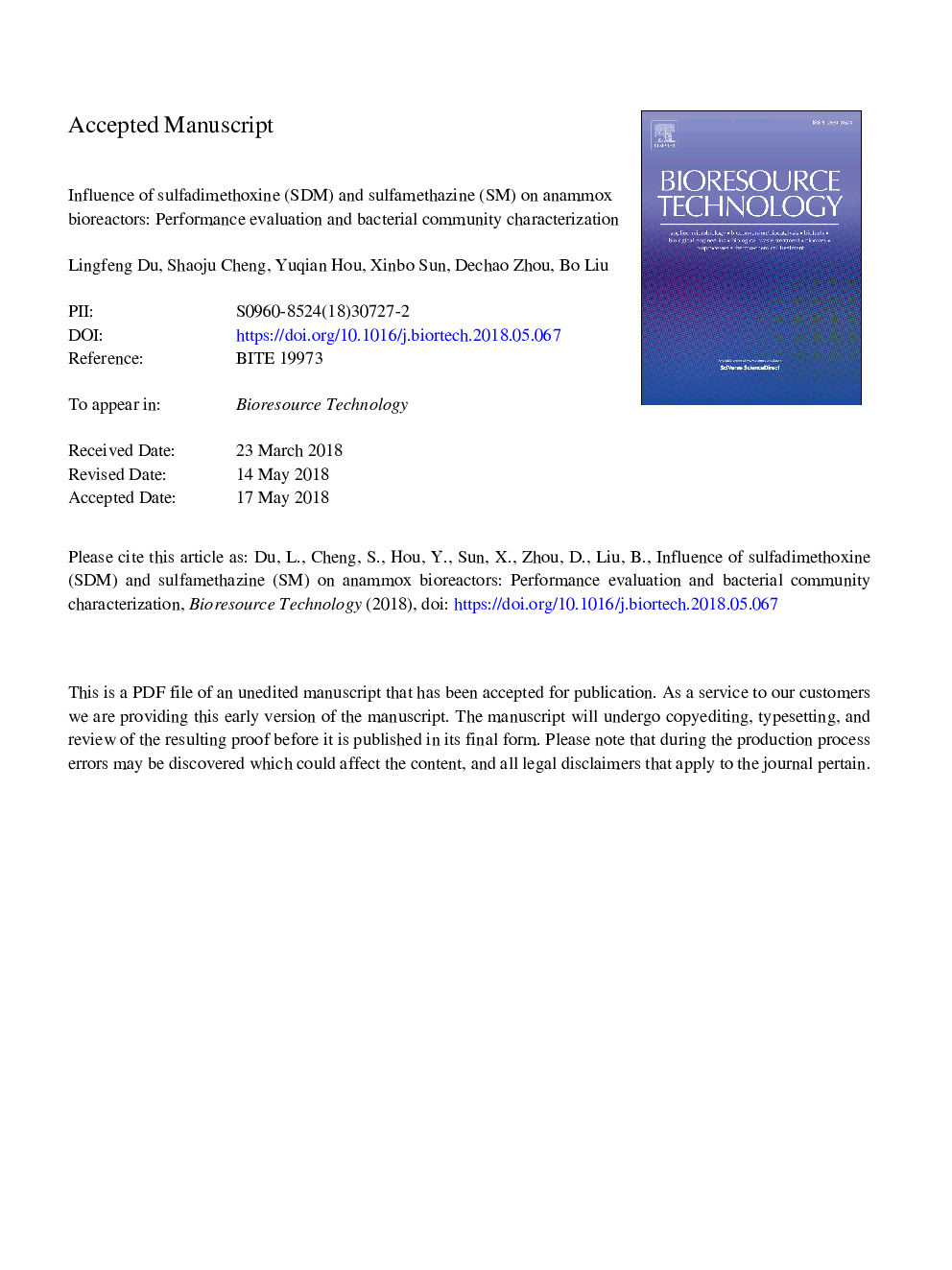 Influence of sulfadimethoxine (SDM) and sulfamethazine (SM) on anammox bioreactors: Performance evaluation and bacterial community characterization