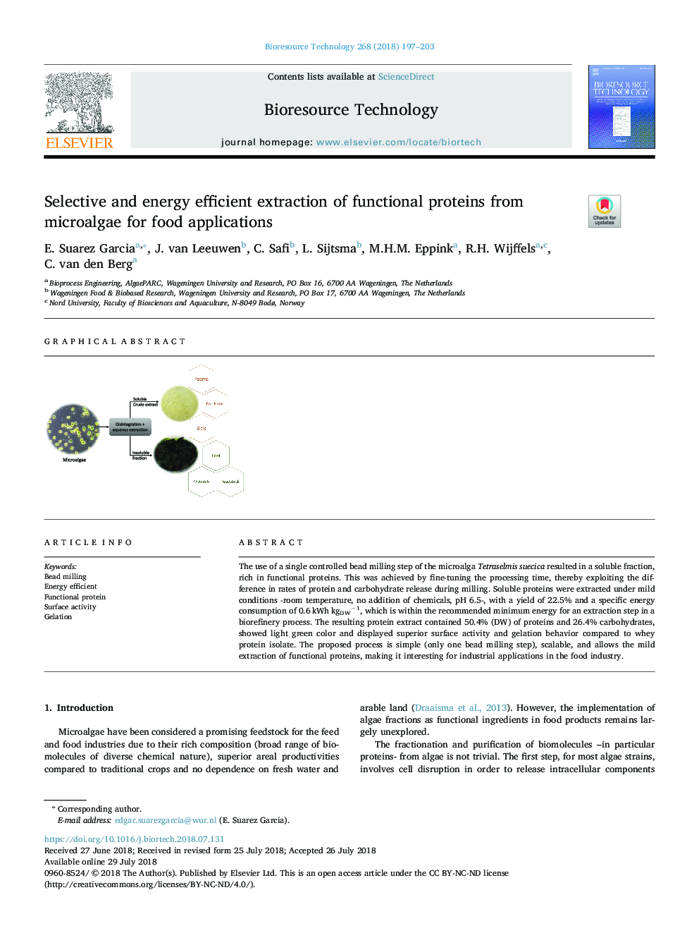 Selective and energy efficient extraction of functional proteins from microalgae for food applications