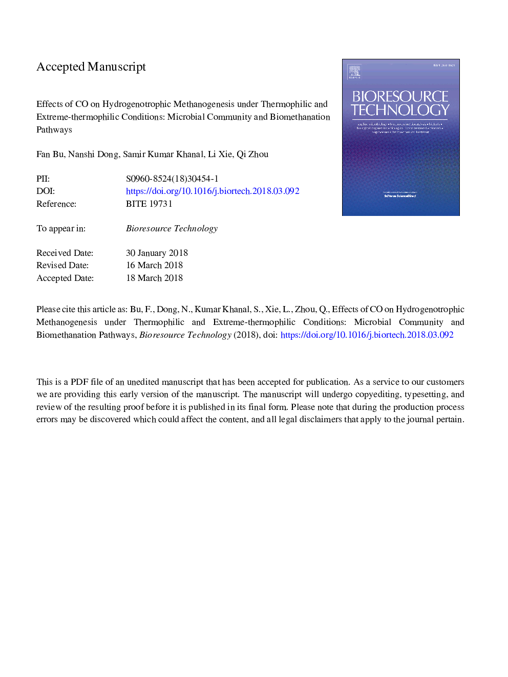 Effects of CO on hydrogenotrophic methanogenesis under thermophilic and extreme-thermophilic conditions: Microbial community and biomethanation pathways