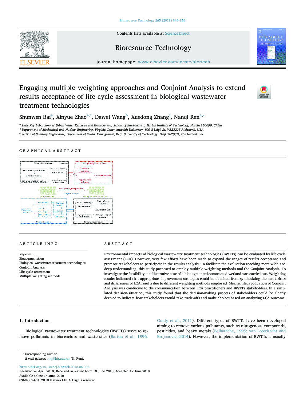 Engaging multiple weighting approaches and Conjoint Analysis to extend results acceptance of life cycle assessment in biological wastewater treatment technologies