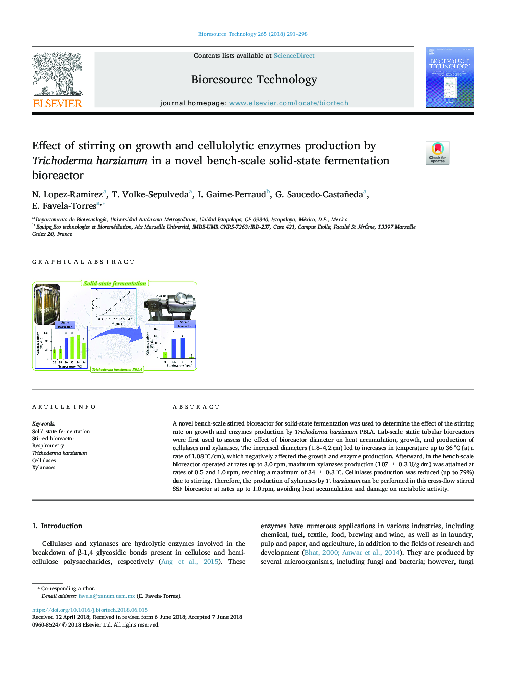 Effect of stirring on growth and cellulolytic enzymes production by Trichoderma harzianum in a novel bench-scale solid-state fermentation bioreactor