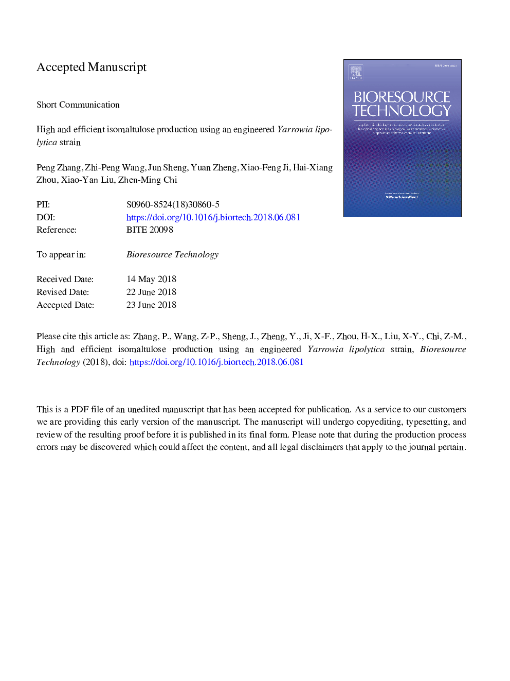 عکس صفحه اول مقاله: High and efficient isomaltulose production using an engineered Yarrowia lipolytica strain High and efficient isomaltulose production using an engineered Yarrowia lipolytica strain