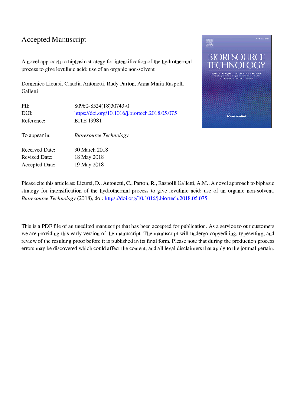 A novel approach to biphasic strategy for intensification of the hydrothermal process to give levulinic acid: Use of an organic non-solvent