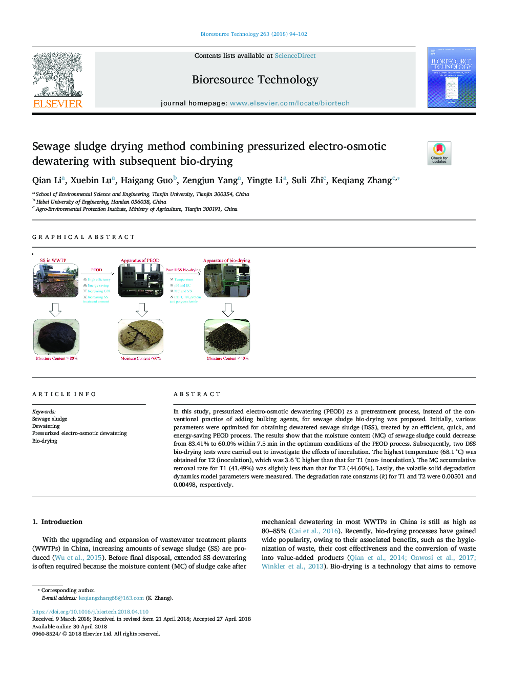 Sewage sludge drying method combining pressurized electro-osmotic dewatering with subsequent bio-drying