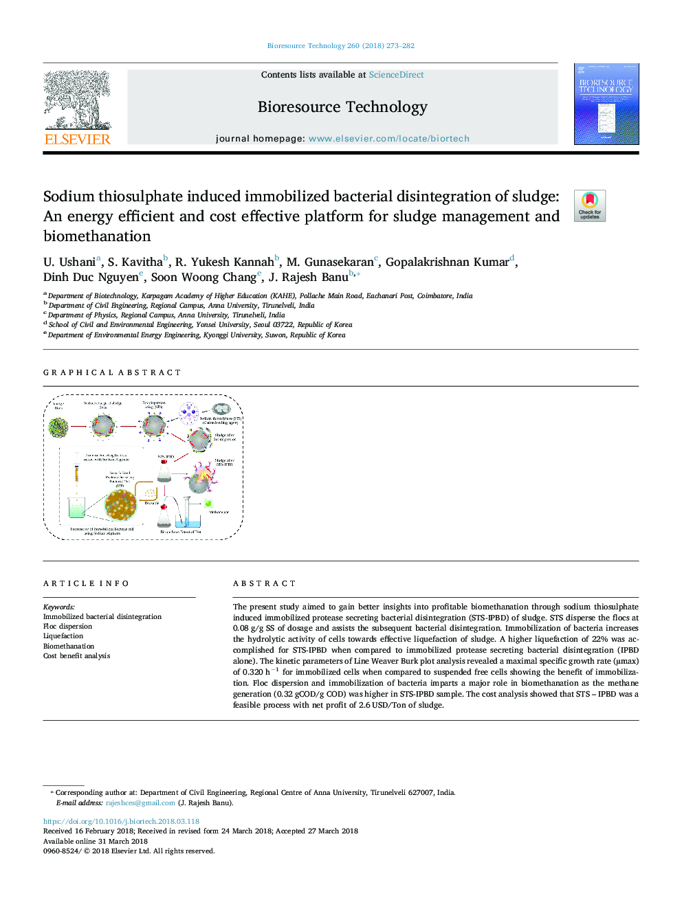 Sodium thiosulphate induced immobilized bacterial disintegration of sludge: An energy efficient and cost effective platform for sludge management and biomethanation
