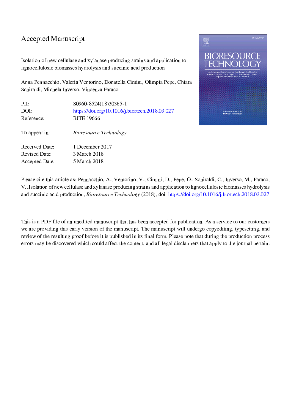 Isolation of new cellulase and xylanase producing strains and application to lignocellulosic biomasses hydrolysis and succinic acid production