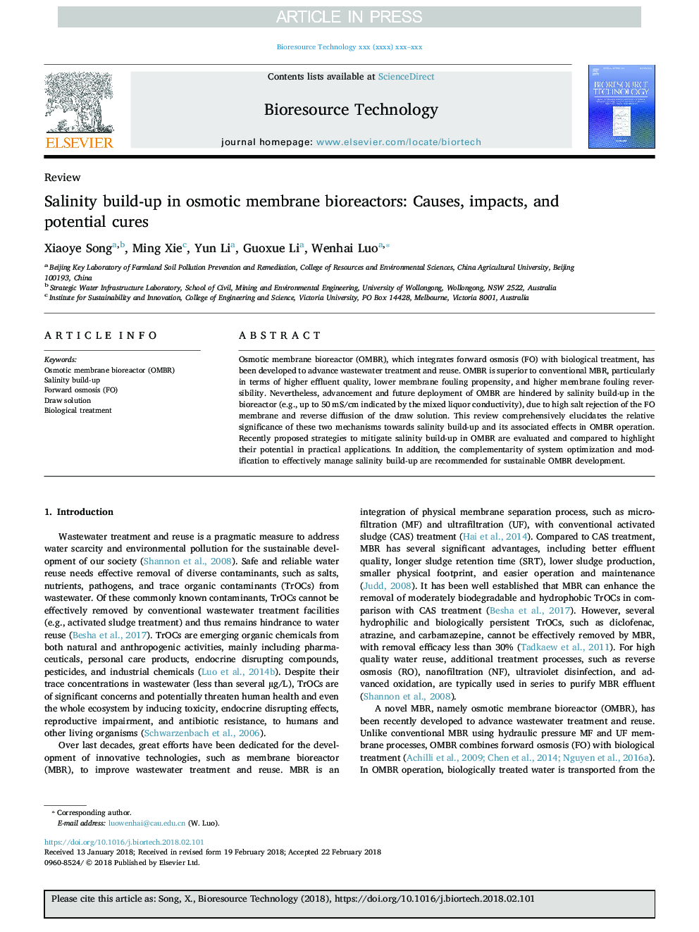 Salinity build-up in osmotic membrane bioreactors: Causes, impacts, and potential cures