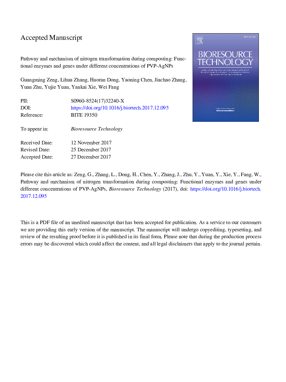 Pathway and mechanism of nitrogen transformation during composting: Functional enzymes and genes under different concentrations of PVP-AgNPs