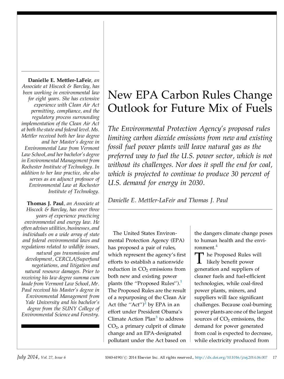 New EPA Carbon Rules Change Outlook for Future Mix of Fuels