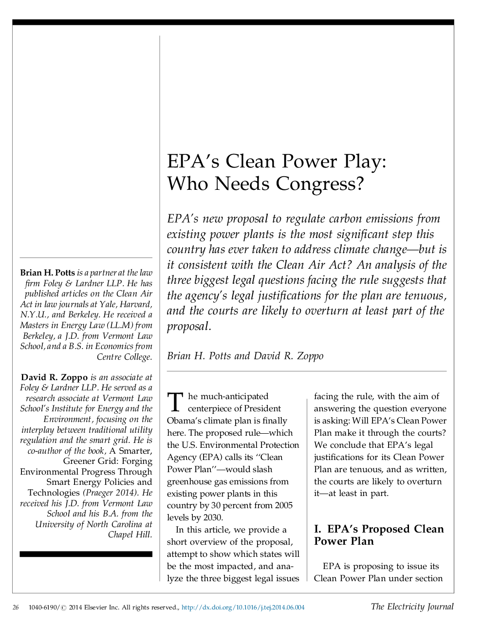 EPA's Clean Power Play: Who Needs Congress?