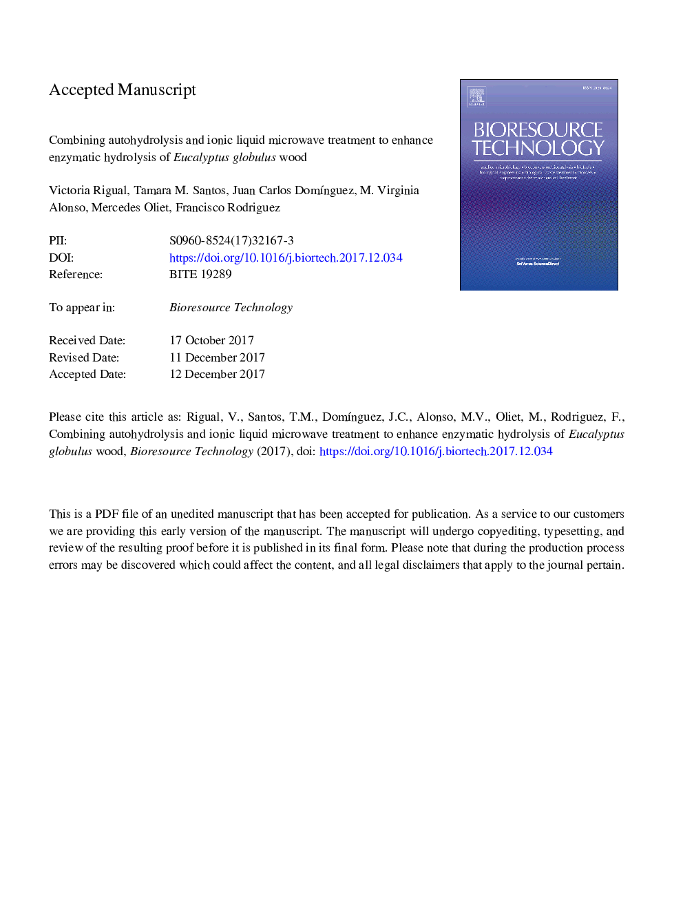 Combining autohydrolysis and ionic liquid microwave treatment to enhance enzymatic hydrolysis of Eucalyptus globulus wood