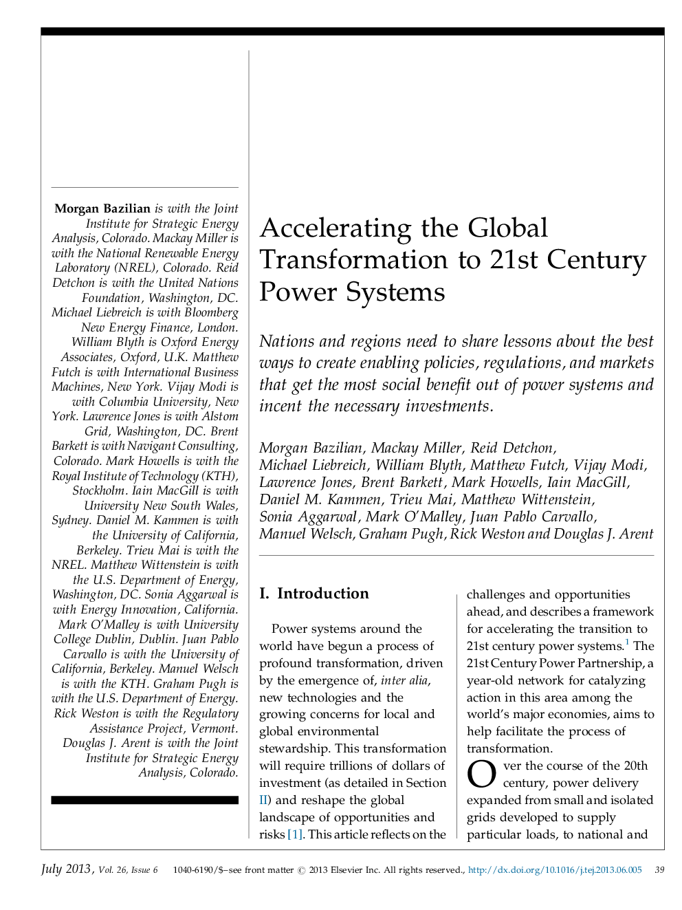 Accelerating the Global Transformation to 21st Century Power Systems