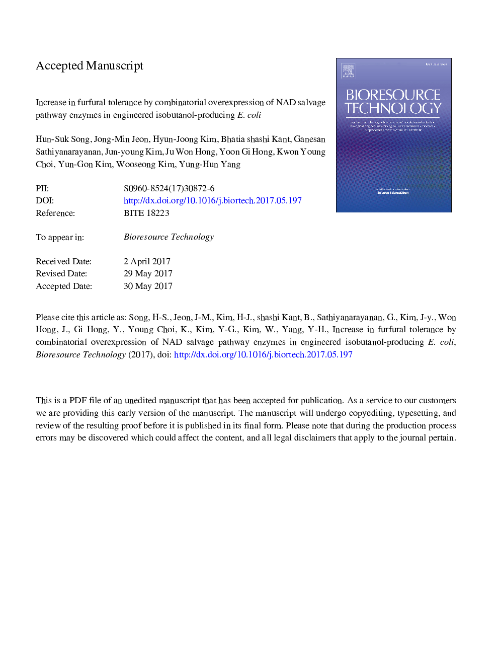 Increase in furfural tolerance by combinatorial overexpression of NAD salvage pathway enzymes in engineered isobutanol-producing E. coli