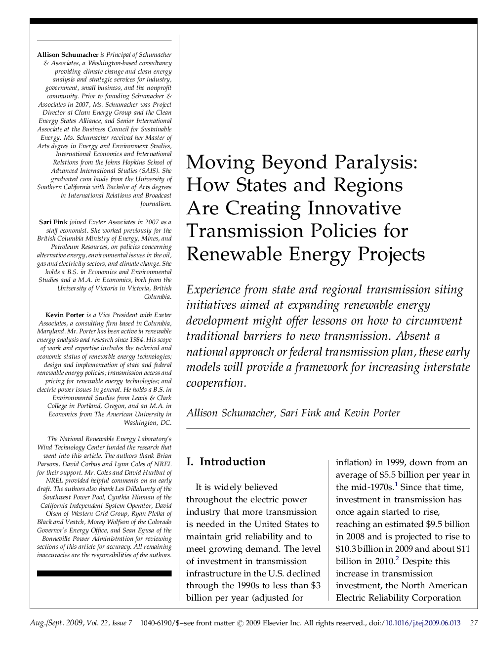 Moving Beyond Paralysis: How States and Regions Are Creating Innovative Transmission Policies for Renewable Energy Projects