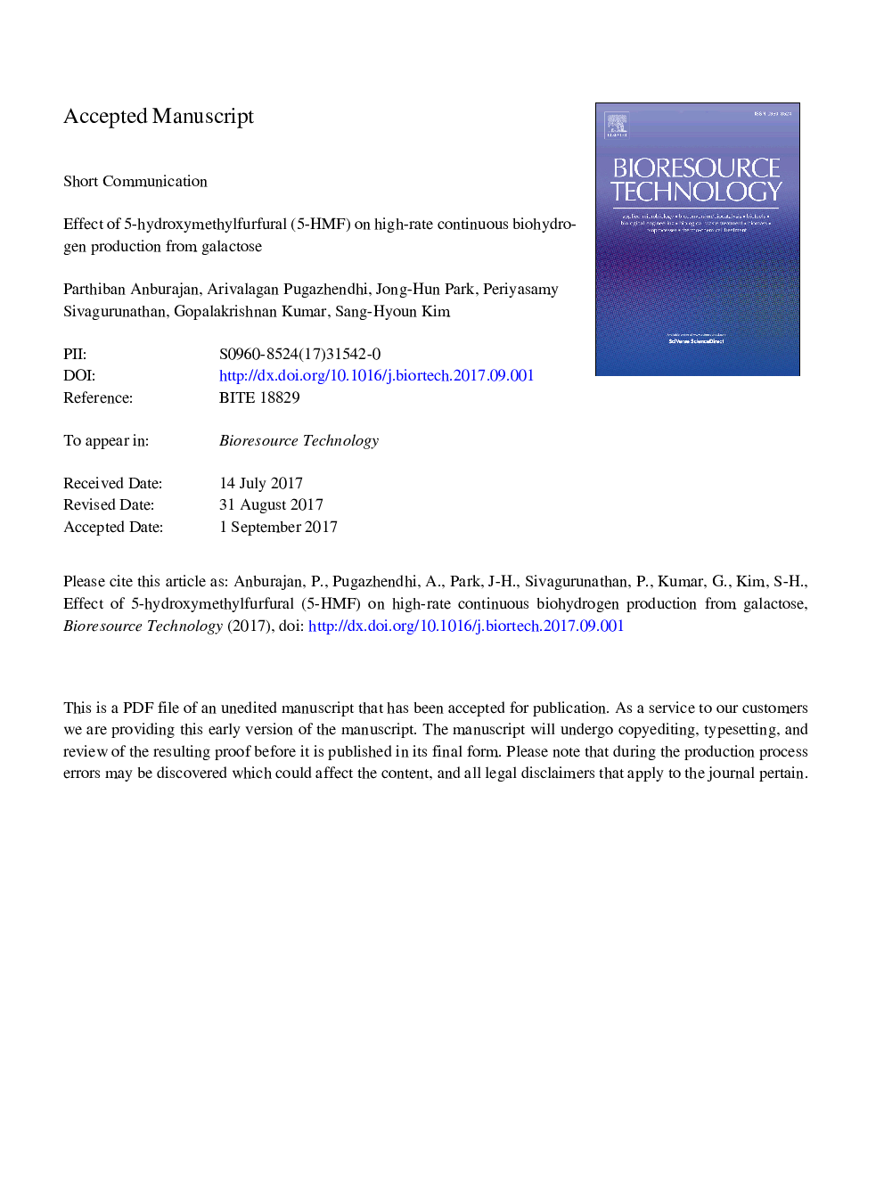 Effect of 5-hydroxymethylfurfural (5-HMF) on high-rate continuous biohydrogen production from galactose