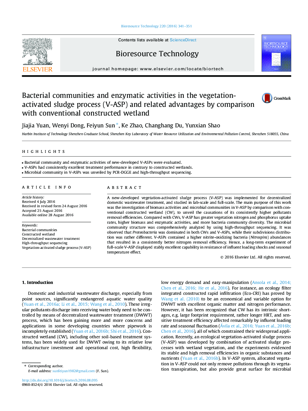 Bacterial communities and enzymatic activities in the vegetation-activated sludge process (V-ASP) and related advantages by comparison with conventional constructed wetland