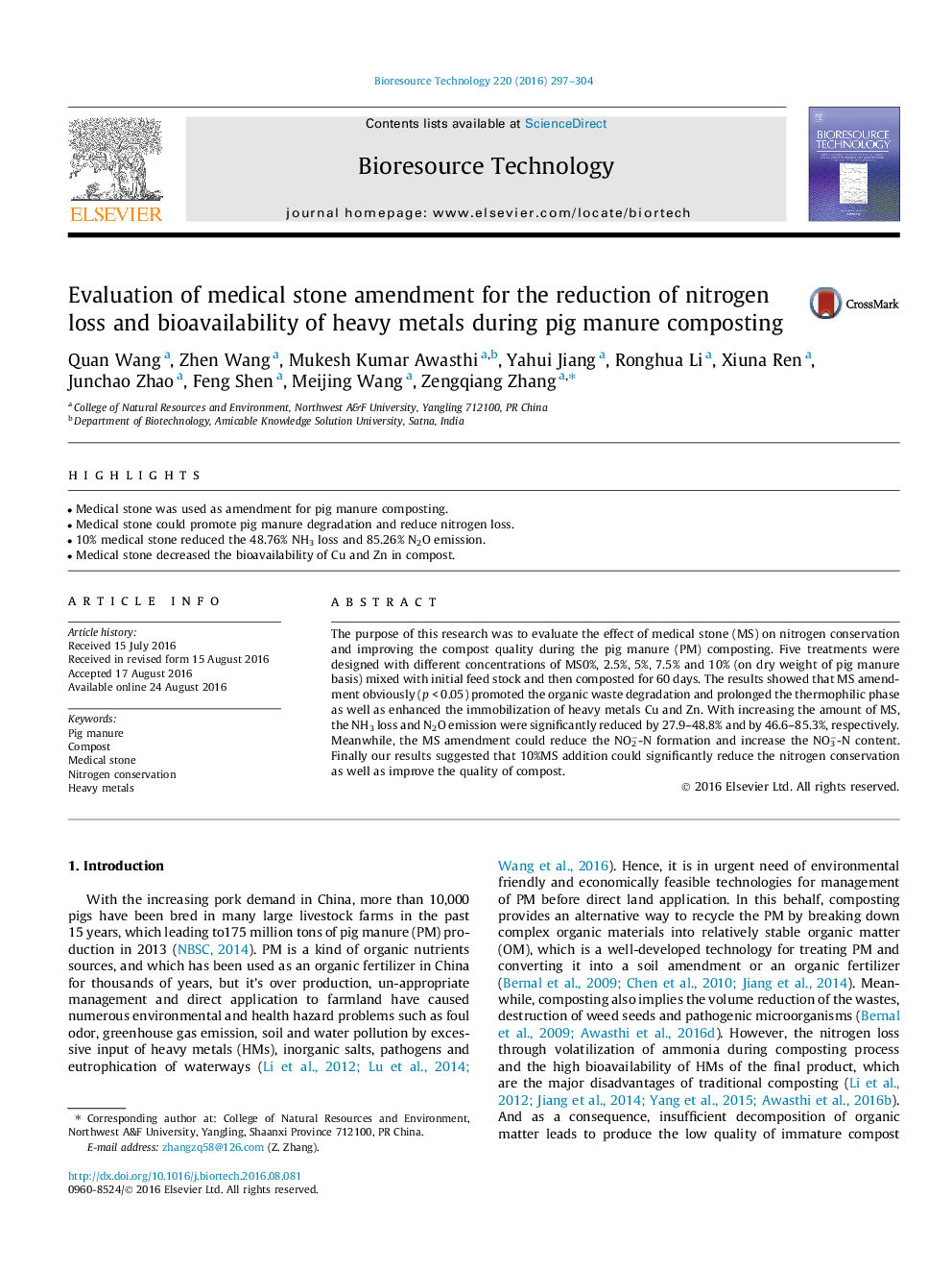 Evaluation of medical stone amendment for the reduction of nitrogen loss and bioavailability of heavy metals during pig manure composting