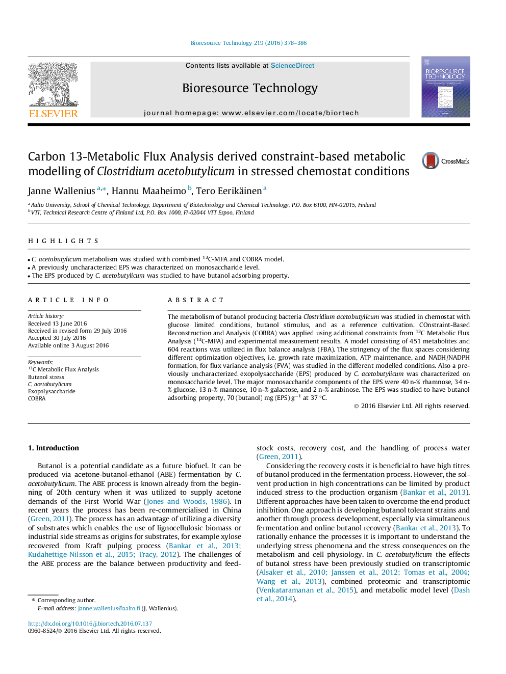 Carbon 13-Metabolic Flux Analysis derived constraint-based metabolic modelling of Clostridium acetobutylicum in stressed chemostat conditions