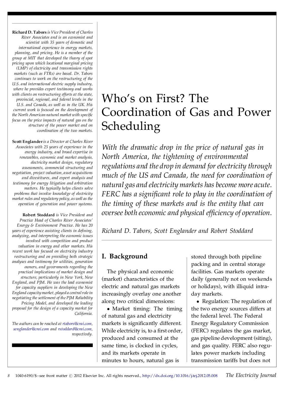 عکس صفحه اول مقاله: Who's on First? The Coordination of Gas and Power Scheduling Who's on First? The Coordination of Gas and Power Scheduling