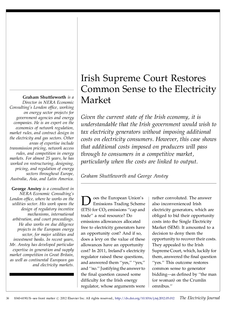Irish Supreme Court Restores Common Sense to the Electricity Market