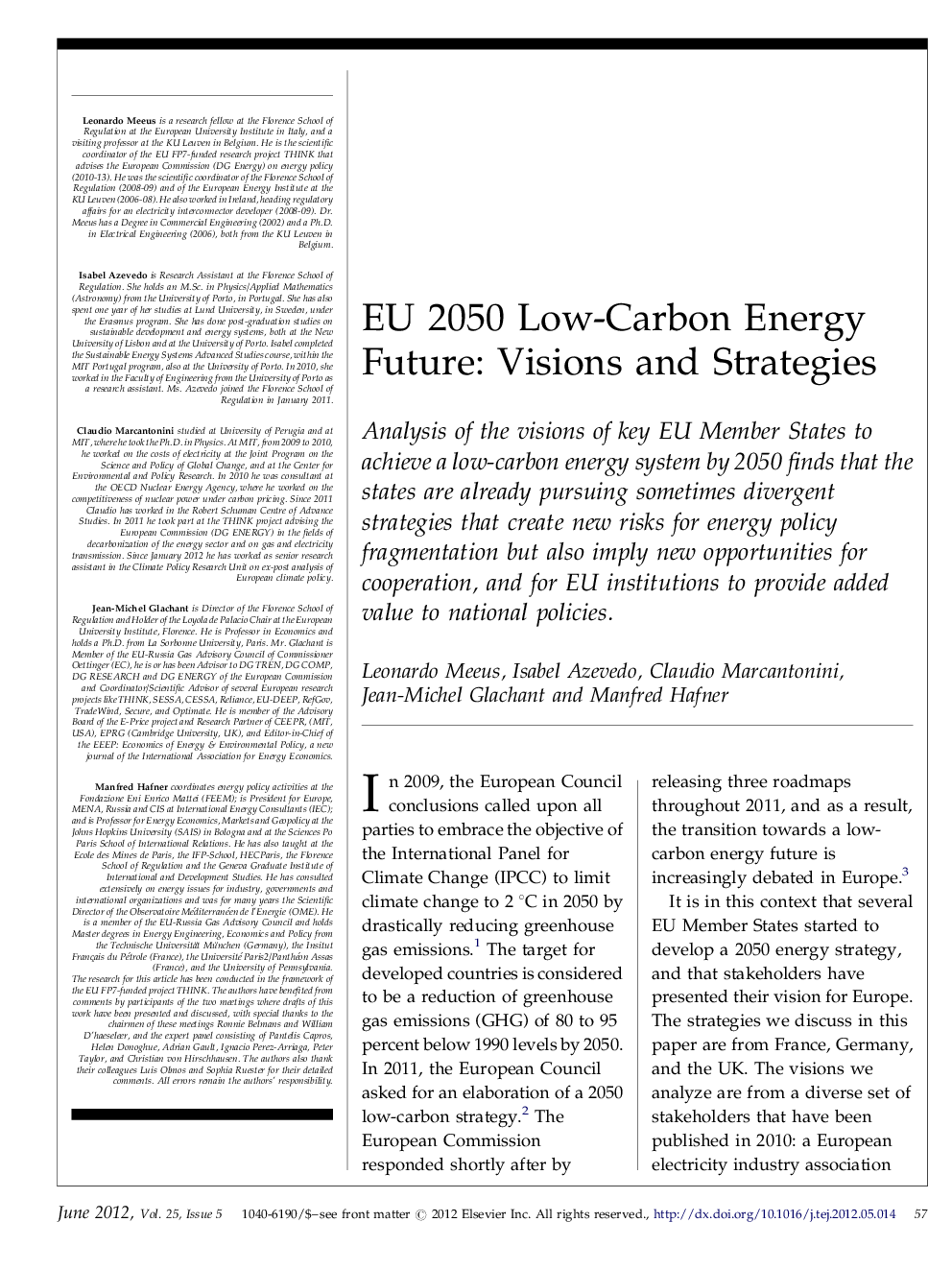 عکس صفحه اول مقاله: EU 2050 Low-Carbon Energy Future: Visions and Strategies EU 2050 Low-Carbon Energy Future: Visions and Strategies