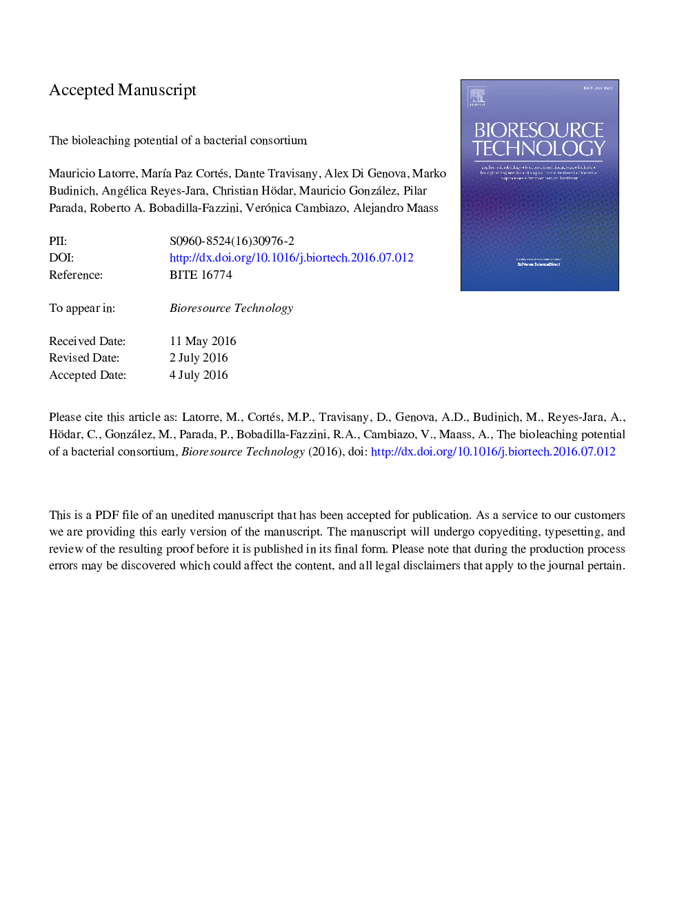 The bioleaching potential of a bacterial consortium