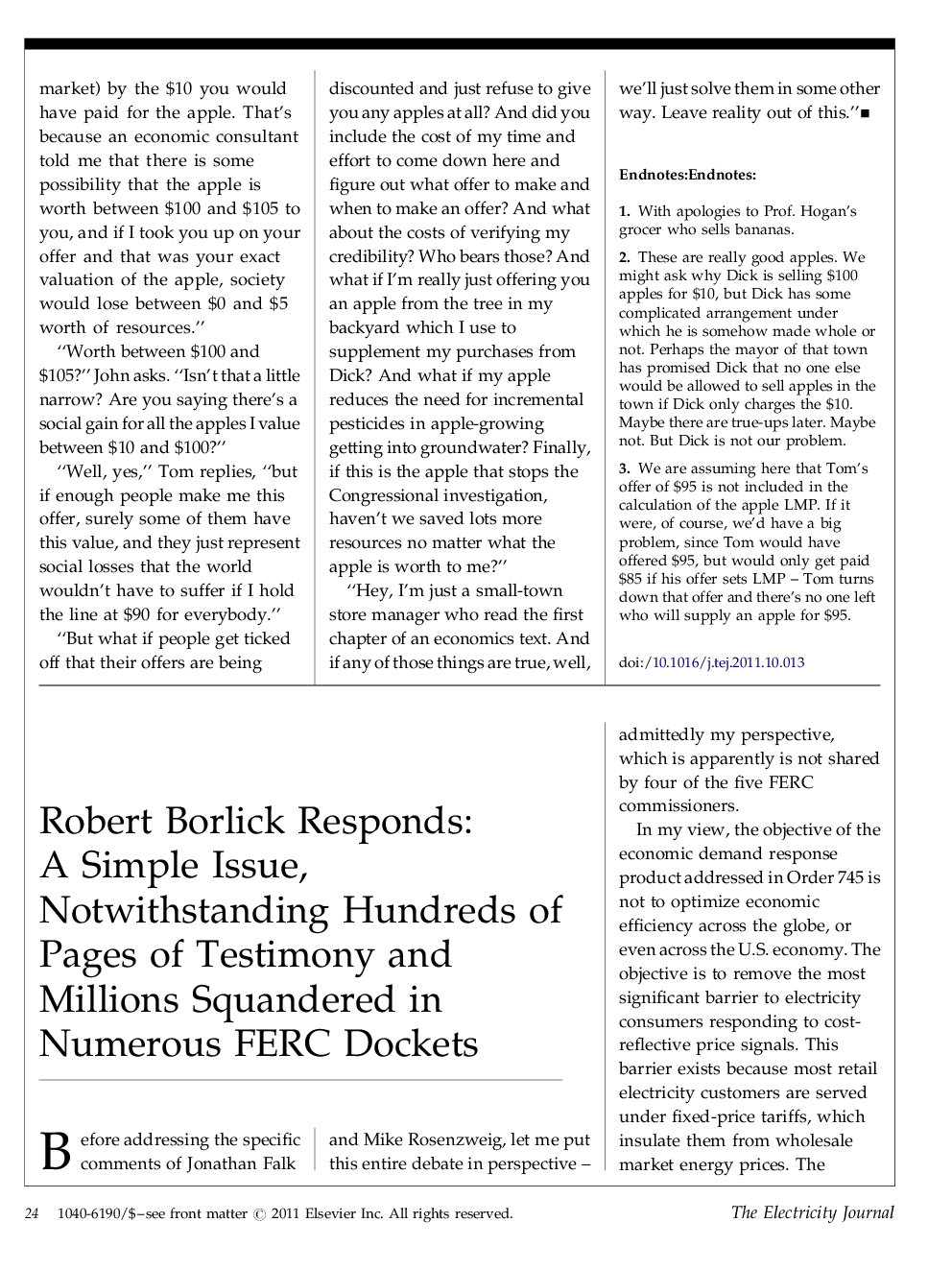 Robert Borlick Responds: