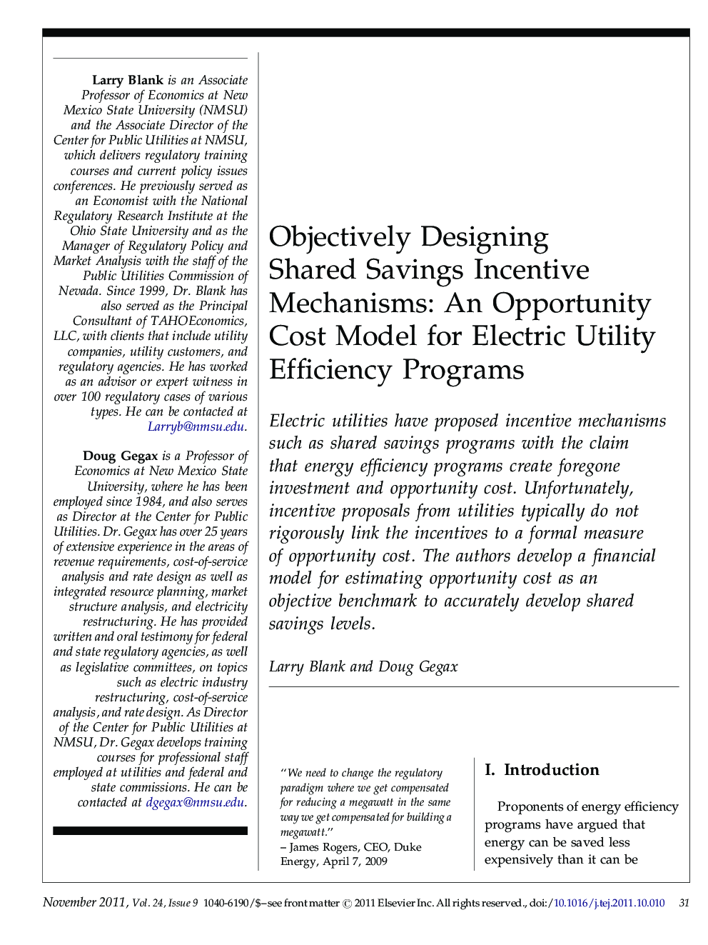 Objectively Designing Shared Savings Incentive Mechanisms: An Opportunity Cost Model for Electric Utility Efficiency Programs