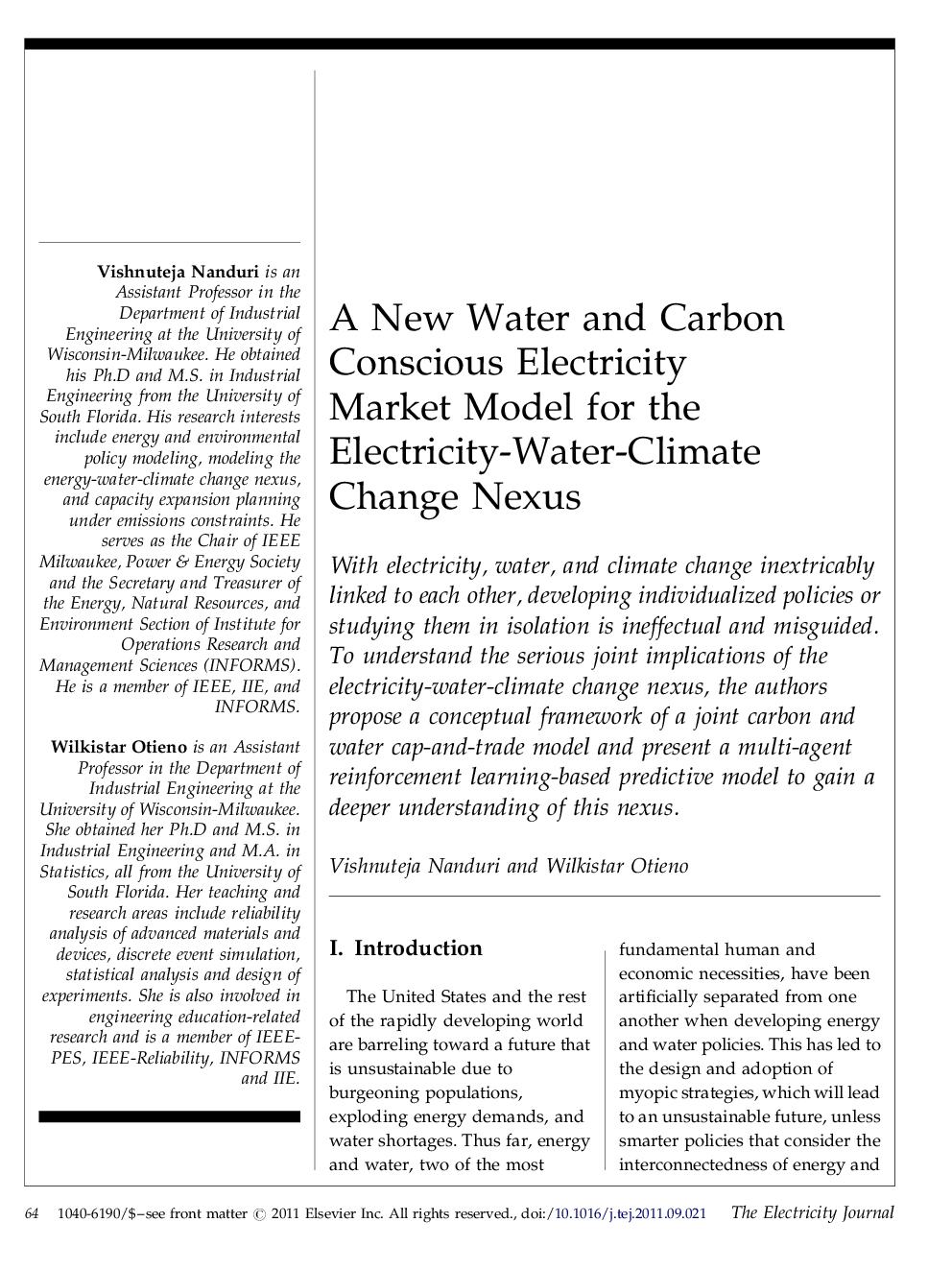 A New Water and Carbon Conscious Electricity Market Model for the Electricity-Water-Climate Change Nexus