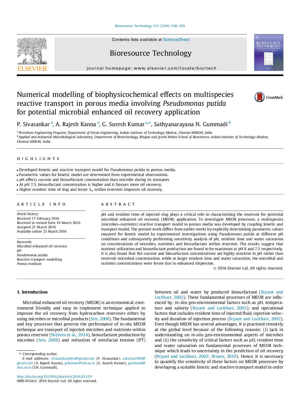 Numerical modelling of biophysicochemical effects on multispecies reactive transport in porous media involving Pseudomonas putida for potential microbial enhanced oil recovery application