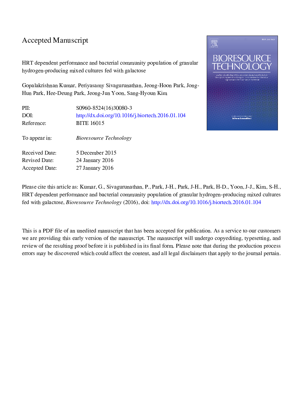 HRT dependent performance and bacterial community population of granular hydrogen-producing mixed cultures fed with galactose