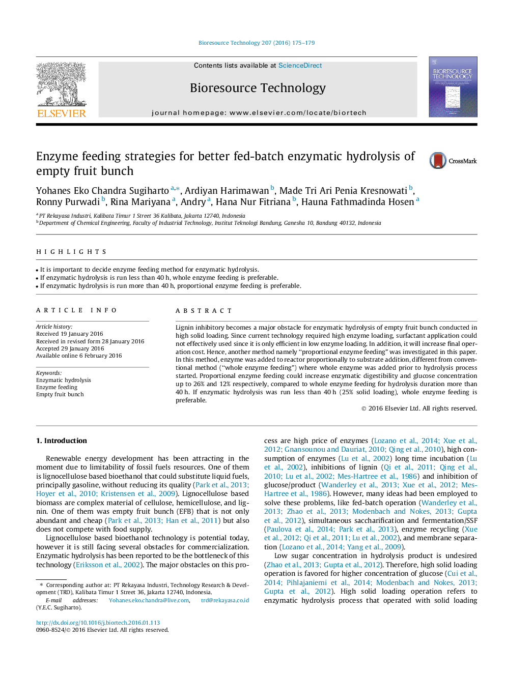 Enzyme feeding strategies for better fed-batch enzymatic hydrolysis of empty fruit bunch