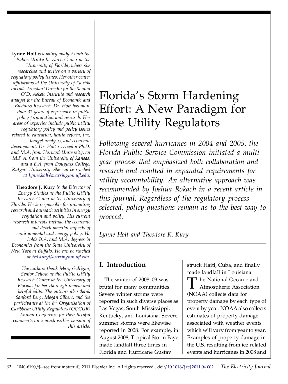 Florida's Storm Hardening Effort: A New Paradigm for State Utility Regulators