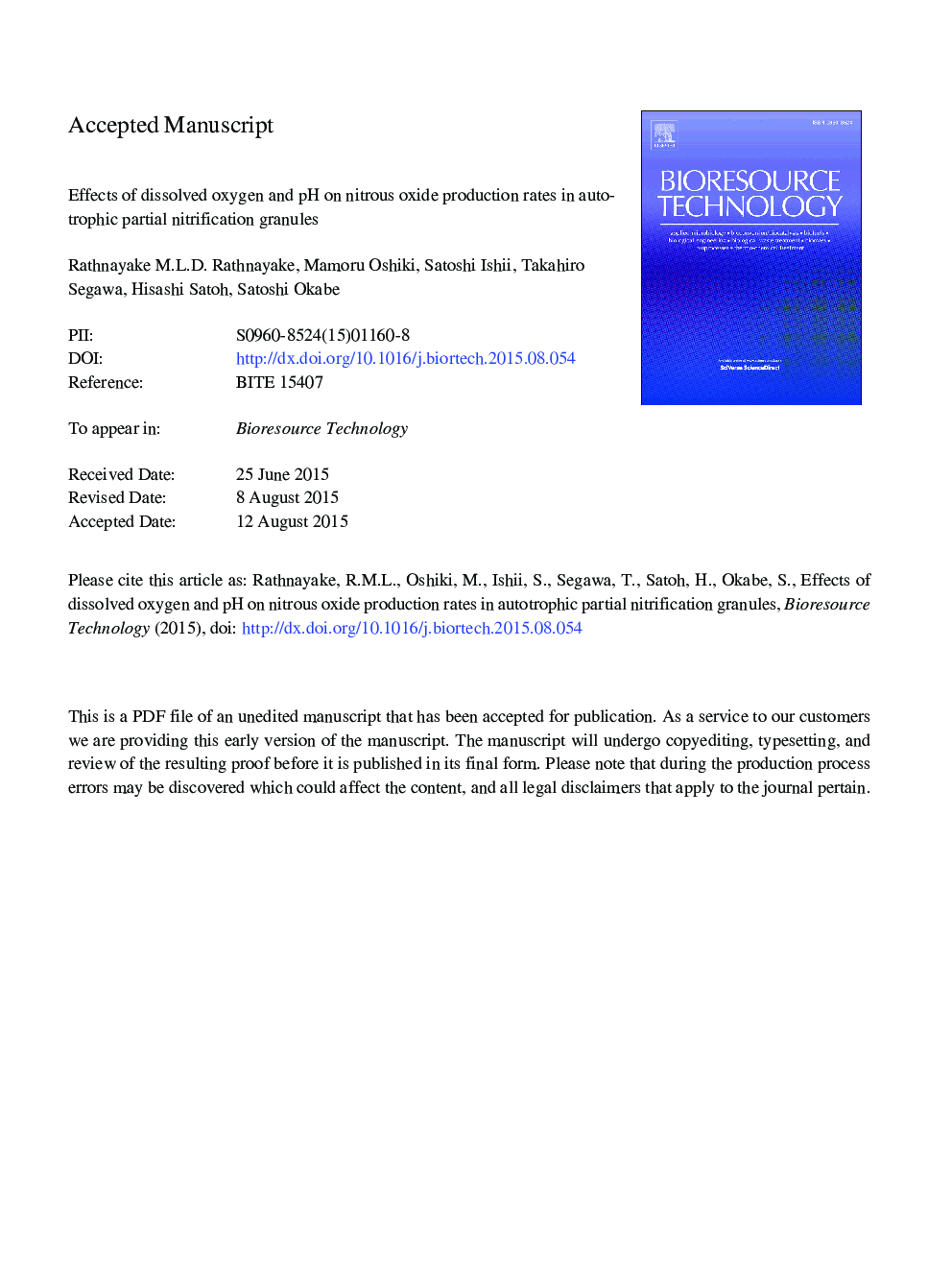 Effects of dissolved oxygen and pH on nitrous oxide production rates in autotrophic partial nitrification granules