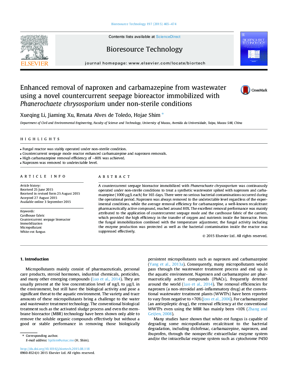 Enhanced removal of naproxen and carbamazepine from wastewater using a novel countercurrent seepage bioreactor immobilized with Phanerochaete chrysosporium under non-sterile conditions