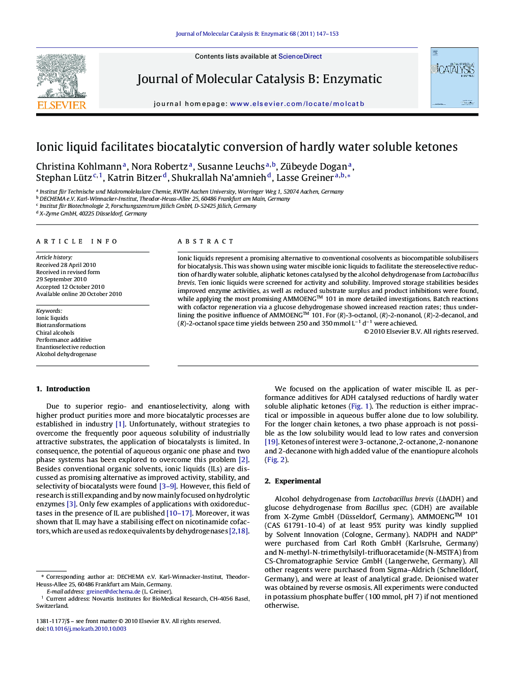 Ionic liquid facilitates biocatalytic conversion of hardly water soluble ketones